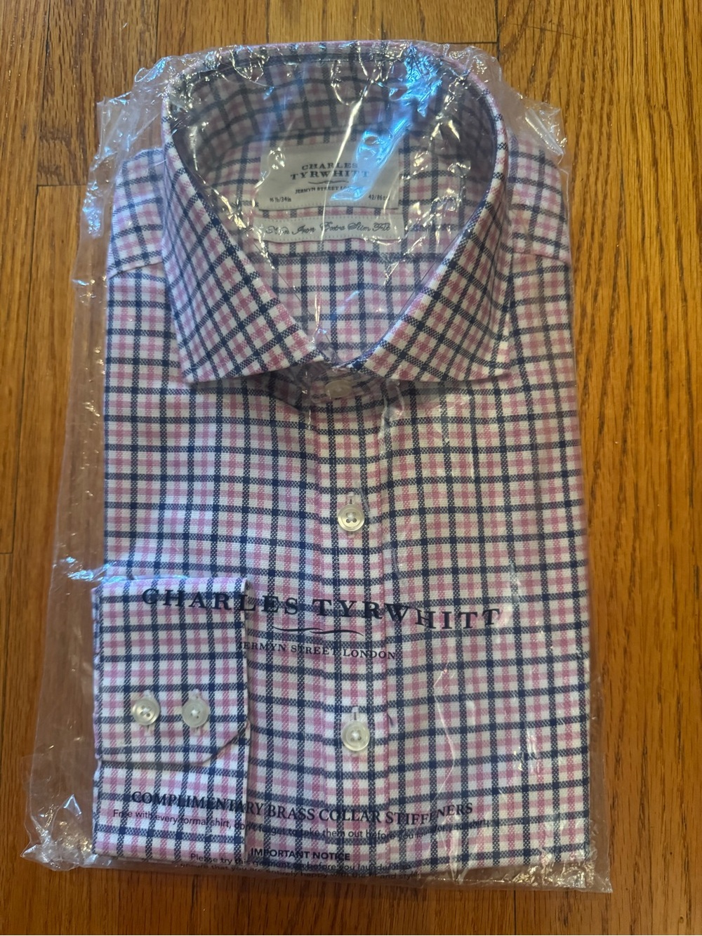 Charles Tyrwhitt Pink and Navy Windowpane Dress Shirt